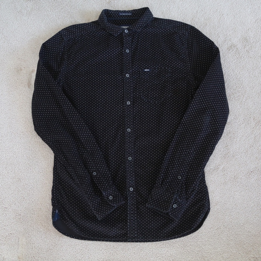 Superdry mens black corduroy long-sleeve shirt M